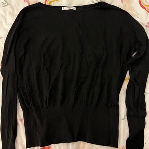 Mango Black Sweater / Top with Cinched detailing